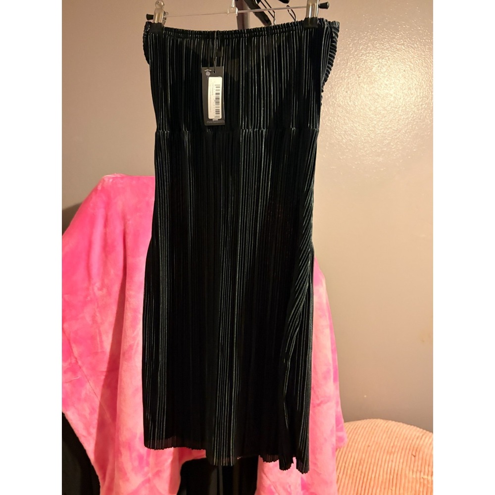 PrettyLittleThing Dress Size 6 Black Plisse Bandeau Bodycon Mini Glam - Picture 2 of 4